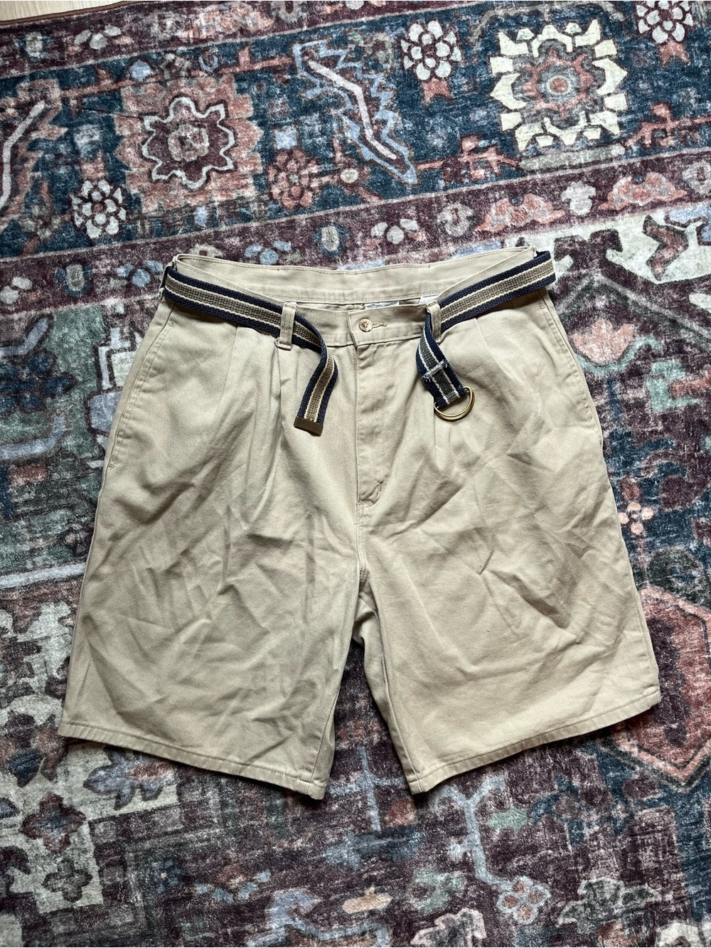 Men's Vintage Classic Khaki Duck Head Cotton Shorts with stripped belt size 32”W